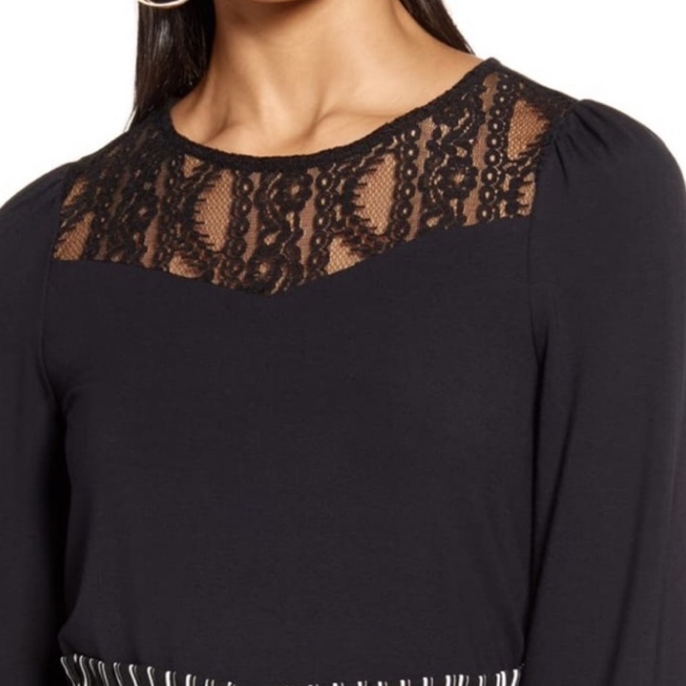 Halogen Lace Yoke Long Sleeve Knit